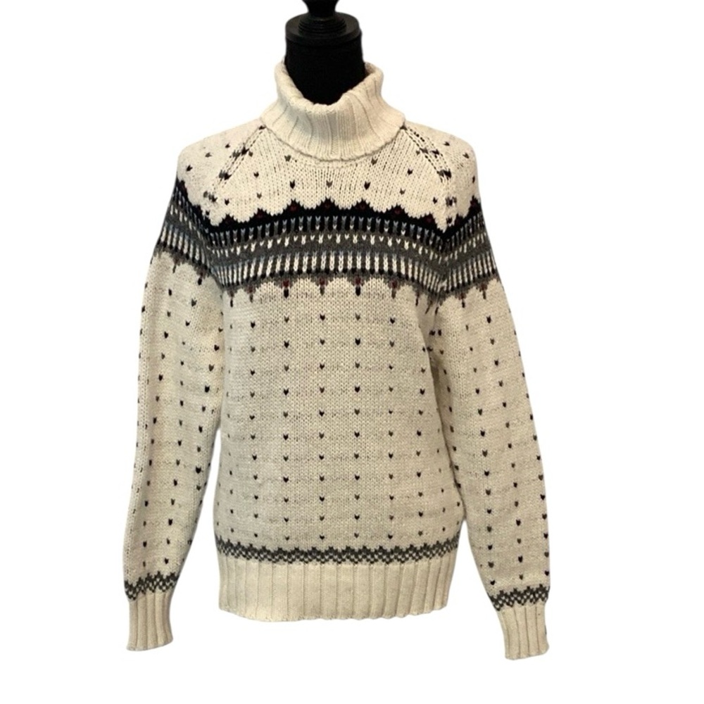Ruff Hewn Cozy White Pattern Turtleneck Sweater L